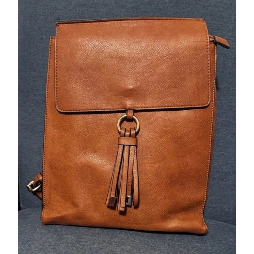 Jen & Co Medium Faux Leather Backpack Purse – Cognac Brown